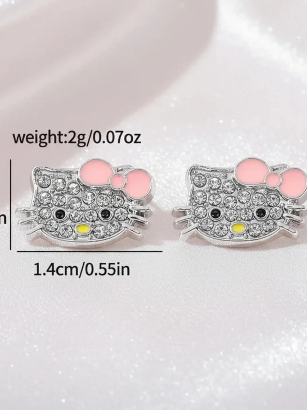 Girls Pink Bow Crystal Kitty Stud Earrings